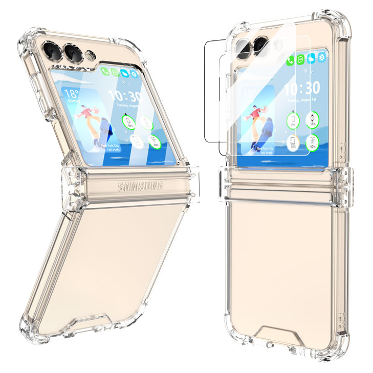 Designed for Galaxy Z Flip 6 Case with Hinge Protection Builtin 2 Tempered Glass Screen Protector for Samsung Flip 6 Ful