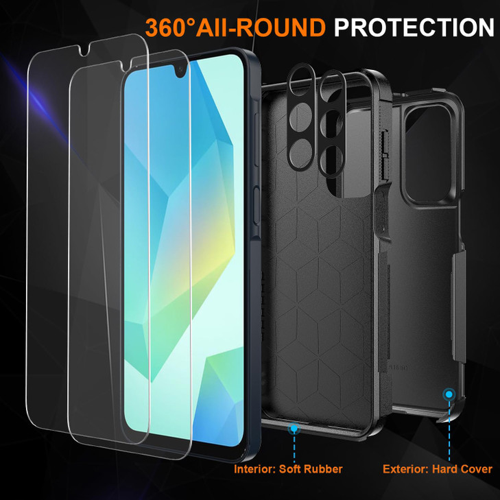 Ezanmull for Samsung Galaxy A16 5G Phone Case Military Grade Drop Protection Glass Screen Protector Camera Lens Protecto