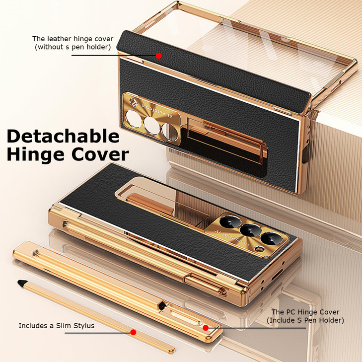 YQODSZ for Samsung Galaxy Z Fold 6 Case with S Pen Holder Slim Stylus Two Hinge Cover Fold6 Leather Case with Kickstand