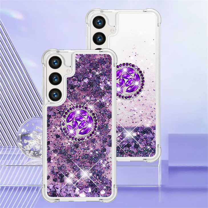 Ephoou Liquid Quicksand Case for Samsung Galaxy S24 FE with Diamond Kickstand Luxury Fun Glitter Sparkle Flowing Clear B