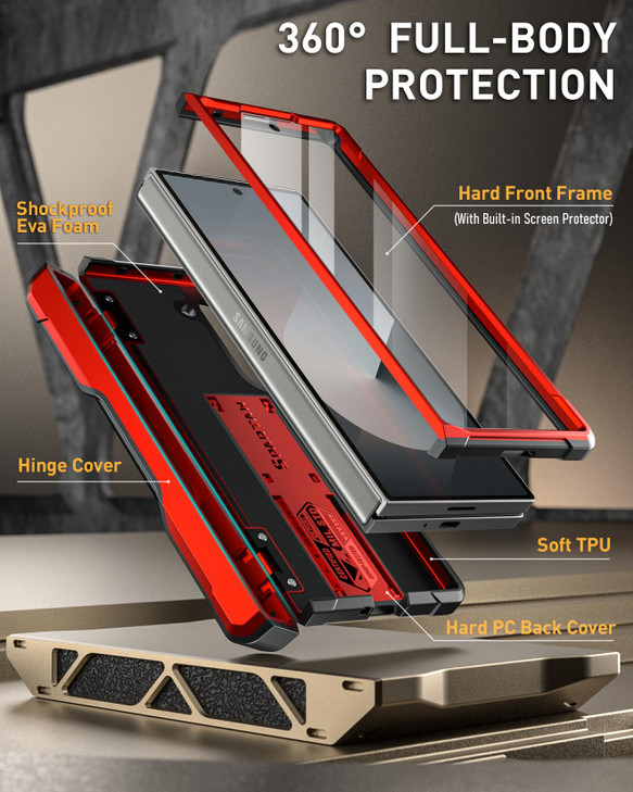 Poetic Spartan Case for Galaxy Z Fold 6 Hinge ProtectionKickstandCompatible with Fold 3456 S Pen FullBody Protective Rug