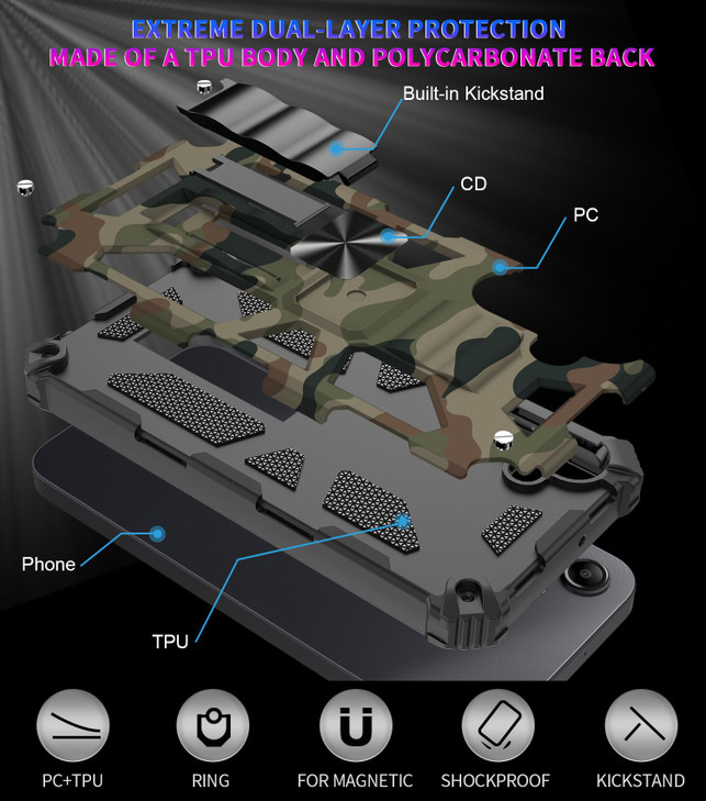 Eilkmcre for Samsung Galaxy A16 5G A16 4G Case Camouflage Design Phone Case with Builtin Kickstand Heavy Duty Shockproof