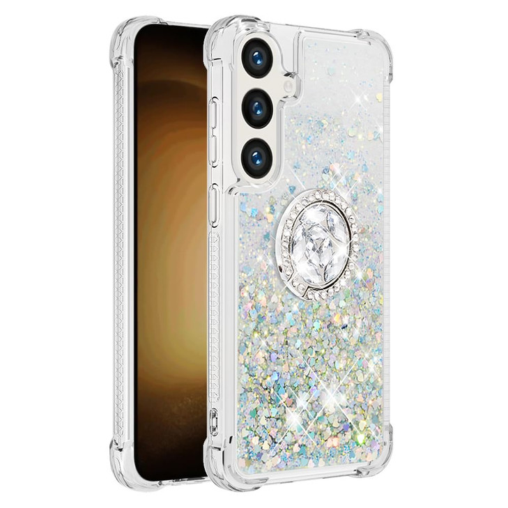 Monwutong Slim Fit Case for Samsung Galaxy S24 FESoft TPU Glitter Liquid Quicksand Effect Silicone Ring Kickstand CaseSc