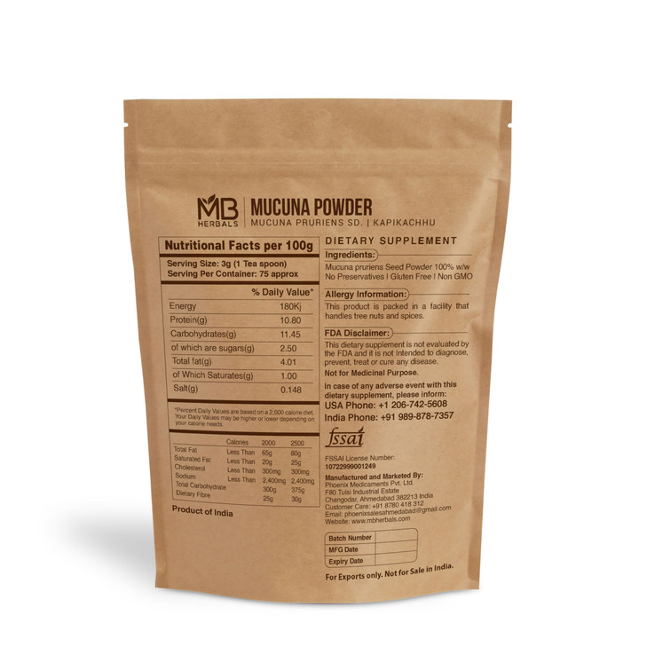 MB Herbals Mucuna Pruriens Powder | 8 oz (0.5 lb) | White Mucuna Seed Powder | 100% Pure & Natural, Non-GMO, Vegan Herbal Supplement