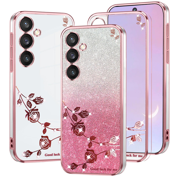 Kainevy Phone Case for Samsung Galaxy S24 FE Clear Glitter Floral Cute Slim for Samsung Galaxy S24 FE Case Silicone Shoc