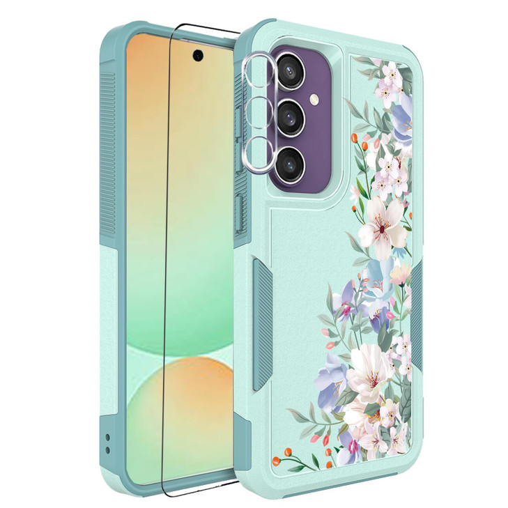 Ftonglogy for Samsung Galaxy S24 FE 5G Case with Screen Protector Camera Lens Protector Cute Flower Floral Design for Gi