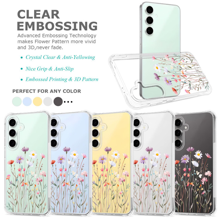 GREATRULY Floral Clear Case for Samsung Galaxy S24 FE for Women GirlsPretty Phone Cover for Galaxy S24 FEFlower Design C