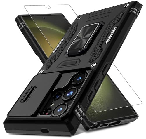 DEERLAMN Case for Samsung Galaxy S25 Ultra with Slide Camera CoverScreen Protector Rotated Ring Kickstand Military Grade
