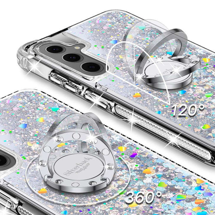 Silverback for Samsung Galaxy S24 FE Case Moving Liquid Holographic Glitter Case with Ring Stand Girls Women Bling Diamo