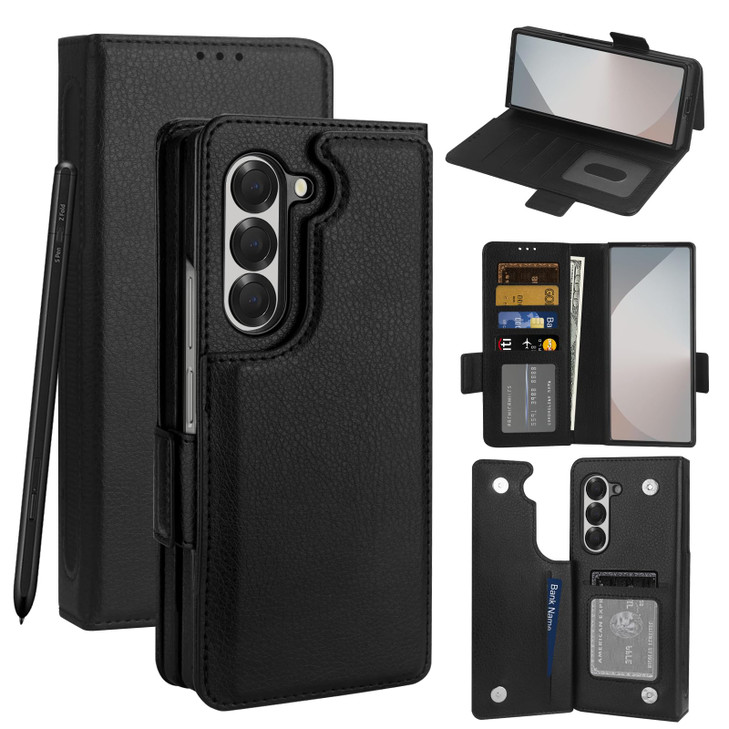 Vofolen for Samsung Galaxy Z Fold 6 Case with Card Holder S Pen Holder PU Leather Flip Case with Magnetic Clasp Kickstan