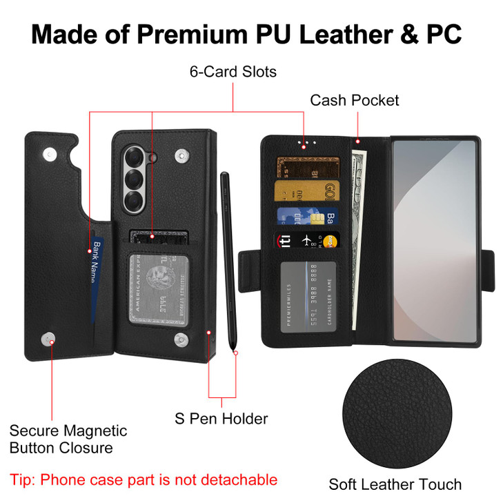 Vofolen for Samsung Galaxy Z Fold 6 Case with Card Holder S Pen Holder PU Leather Flip Case with Magnetic Clasp Kickstan
