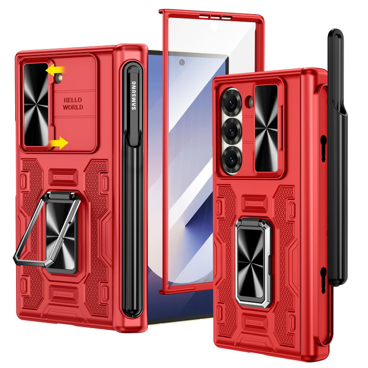 VEGO for Z Fold 6 Case with S Pen Holder with Hinge Protection360degree Rotating KickstandSlide Camera CoverFront HD Scr