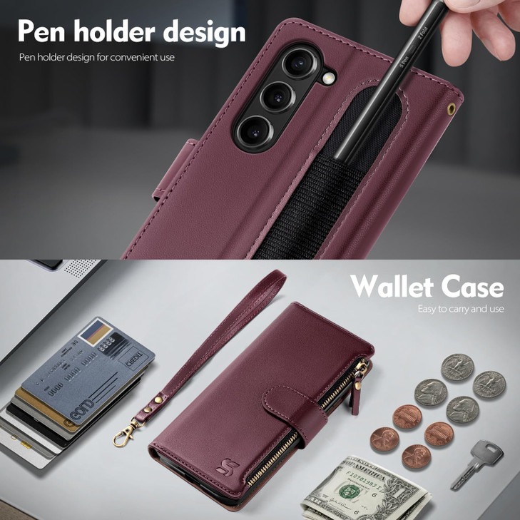 Shieldtop Compatible with Samsung Galaxy Z Fold 6 5G Wallet Case with S Pen HolderWomen Man RFID Blocking PU Leather Fli