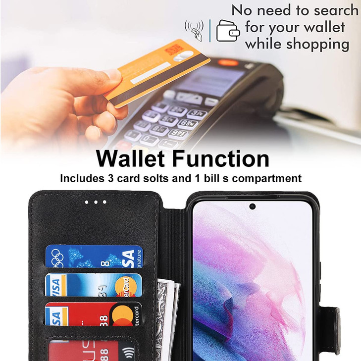 QLTYPRI Case for Samsung Galaxy S24 FE Premium PU Leather Simple Wallet Case Card Slots Kickstand Magnetic Closure Shock