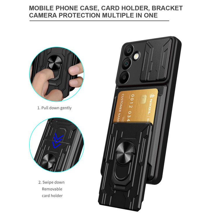 CCSmall for Samsung Galaxy A16 5G Case with Card Holder Slide Camera Cover MilitaryGrade Drop Protection with Ring Kicks