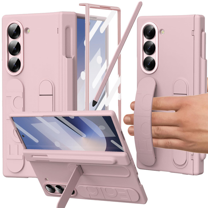 YQODSZ for Samsung Galaxy Z Fold 6 Case with Finger Strap S Pen Holder Stylus Z Fold 6 Kickstand Case with Hand Strap Hi