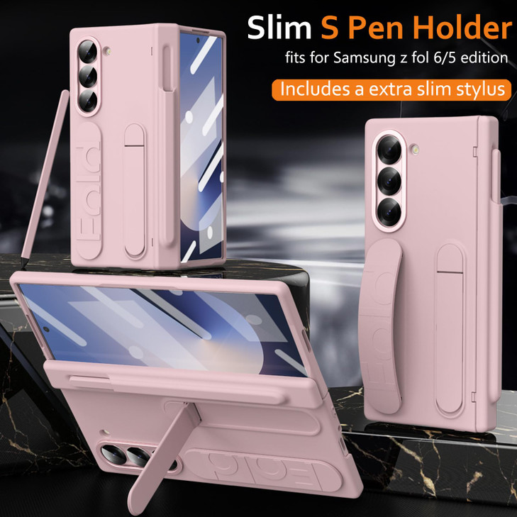 YQODSZ for Samsung Galaxy Z Fold 6 Case with Finger Strap S Pen Holder Stylus Z Fold 6 Kickstand Case with Hand Strap Hi