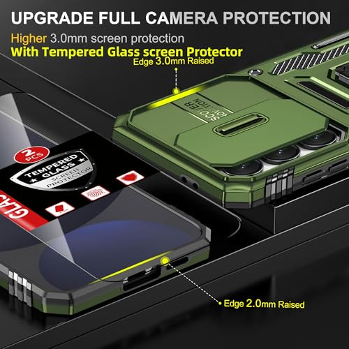 FRLMOOES for Samsung Galaxy S24 FE Case with 2 Screen ProtectorsBuiltin Slide Camera Coverwith 360Stand Ring for S24FE C