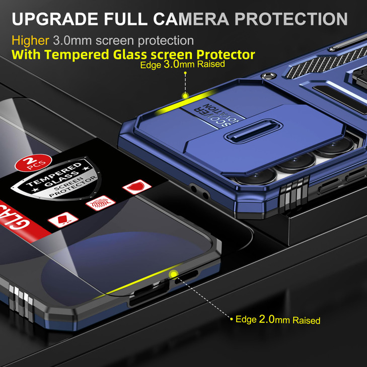 FRLMOOES for Samsung Galaxy S24 FE Case with 2 Screen ProtectorsBuiltin Slide Camera Coverwith 360Stand Ring for S24FE C