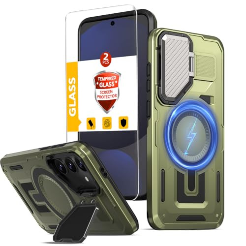 THBONRA for Samsung Galaxy S24 FE Case MagneticCompatible with MagSafe Support Wireless ChargerBuiltin Camera Cover Stan
