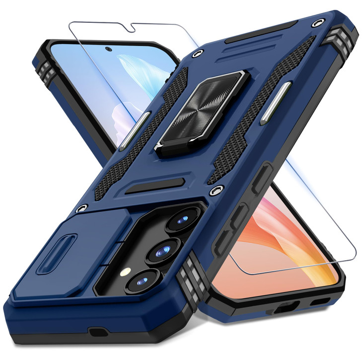 DEERLAMN Case for Samsung Galaxy S24 62Inch with Slide Camera CoverScreen Protector1 Pack Rotated Ring Kickstand Militar