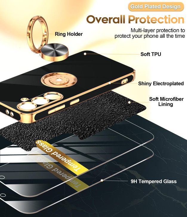 LeYi for Samsung Galaxy S24FE Case with 2 Pack Tempered Glass Screen Protector and 360 Rotatable Ring Holder Magnetic Ki