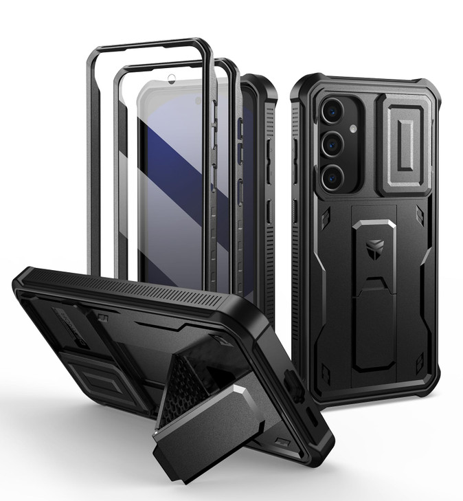 Dexnor for Samsung Galaxy S24 FE Case with Builtin Slide Camera Cover Screen Protector KickstandHeavyDuty Shockproof Rug