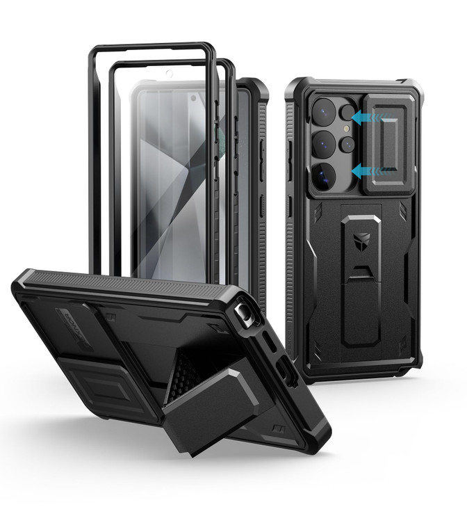 Dexnor for Samsung Galaxy S25 Ultra Case with Builtin Slide Camera Cover Screen Protector Kickstand HeavyDuty Shockproof