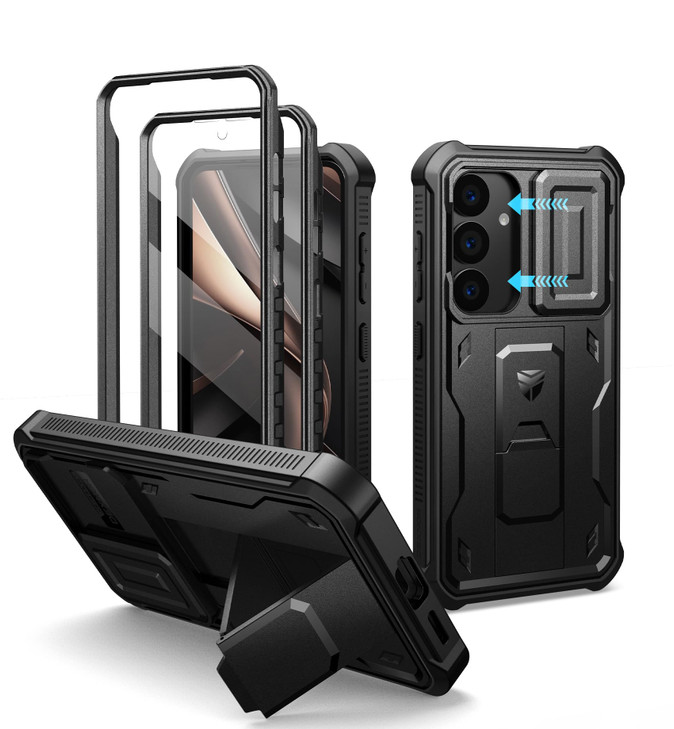 Dexnor for Samsung Galaxy S25 Case with Builtin Slide Camera Cover Screen Protector Kickstand HeavyDuty Shockproof Rugge