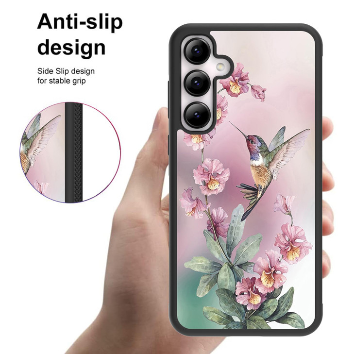SAKUULO Compatible with Samsung Galaxy S24FE 5G Case Screen Protector Kickstand Pink Hummingbird Cute DesignTire Texture
