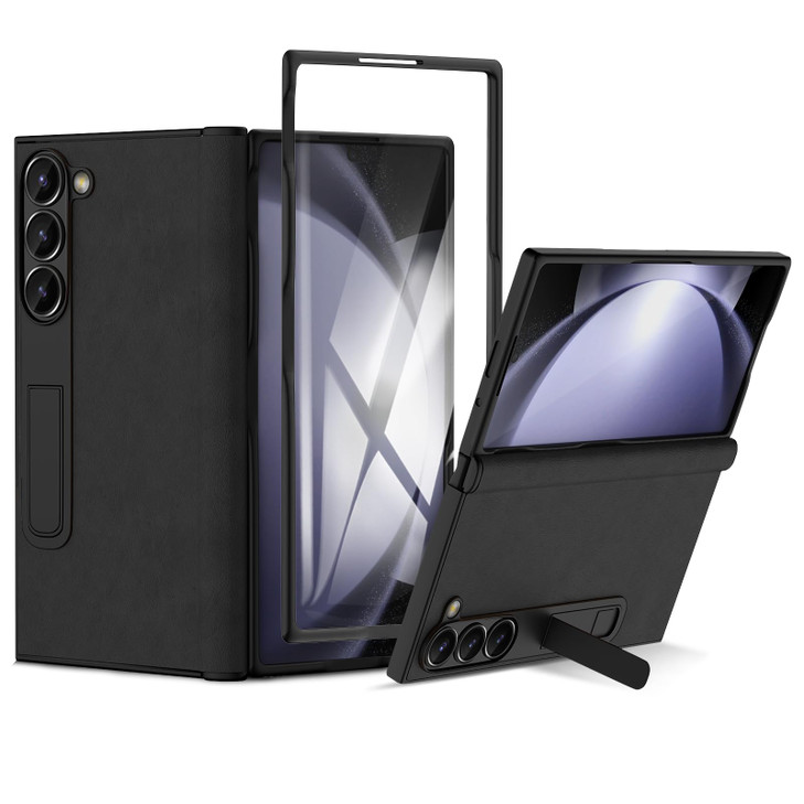 Rumwot for Samsung Z Fold 6 Case with Screen Protector and Magnetic Hinge Protection Genuine Leather Ultra Hard PC Shell