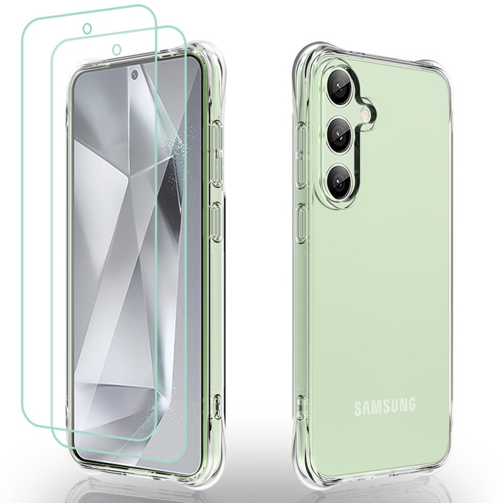 Osophter for Galaxy S24 FE Case Clear Women Girls Boys with 2pcs Screen Protecto Reinforced Corners TPU ShockAbsorption