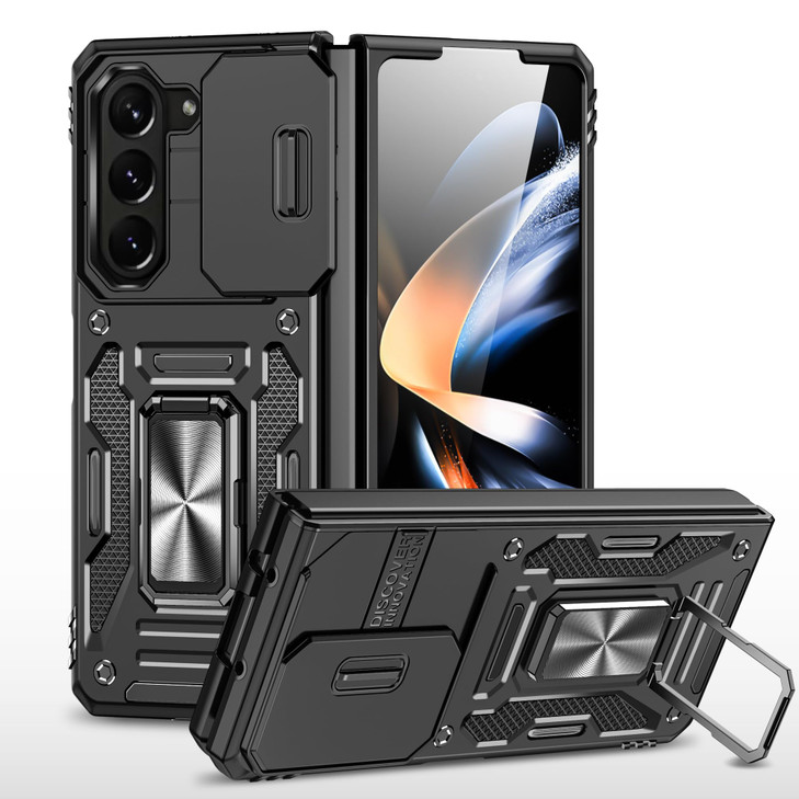 Kainevy Phone Case for Samsung Galaxy Z Fold 6 with Metal Stand Slide Camera Cover Heavy Duty Rugged SiliconePC Hybrid P