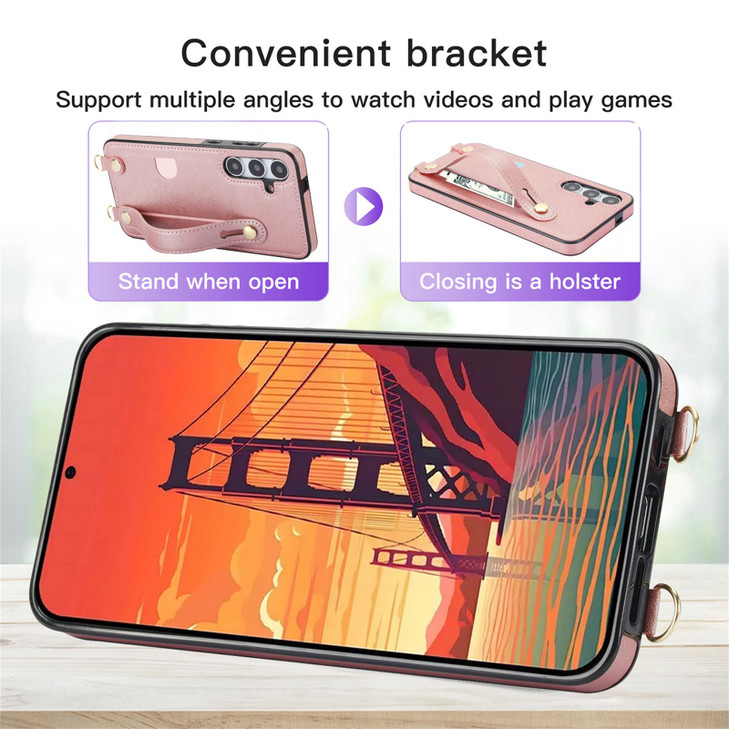 Ephoou Wallet Case for Samsung Galaxy S24 FE 67 PU Leather Crossbody Phone Case with Card Slots Removable Shoulder Strap