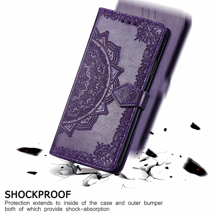 PAOBIR Wallet Case for Galaxy S24 FEFlip Case PU Leather Emboss Mandala Flowers Wrist Strap Folio Card Slots Magnetic Ki