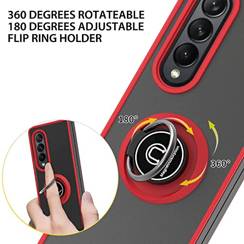 TJS Compatible with Samsung Galaxy Z Fold 3 5G Case Impact Resistant Bumper 360 Degree Rotating Metal Ring Holder Drop P