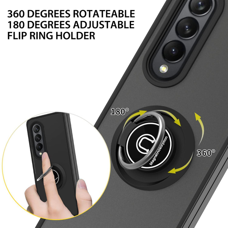 TJS Compatible with Samsung Galaxy Z Fold 3 5G Case Impact Resistant Bumper 360 Degree Rotating Metal Ring Holder Drop P