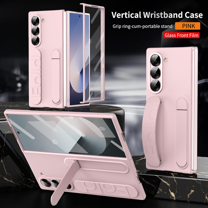 XIMAND for Samsung Galaxy Z Fold 6 Protect Case with Wristband StandBulitin Screen Lens Protection Shockproof Full Body