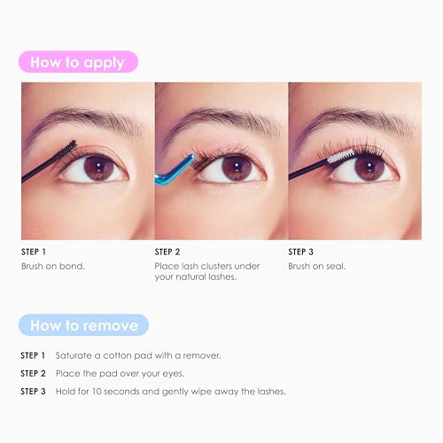 KISS Falscara DIY Lash Extension Starter Kit 10 Reusable Featherlight Eyelash Lengthening Wisps, Applicator, Bond & Seal