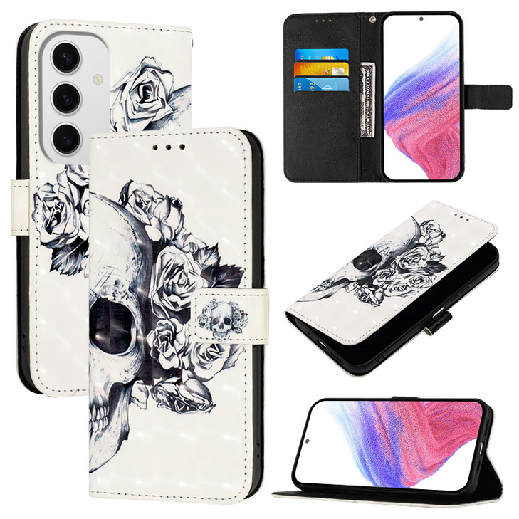 Asdsinfor Case for Samsung Galaxy S24 FE 3D Wallet Case PU Leather withCard HolderKickstandWrist StrapMagnetic Closure S