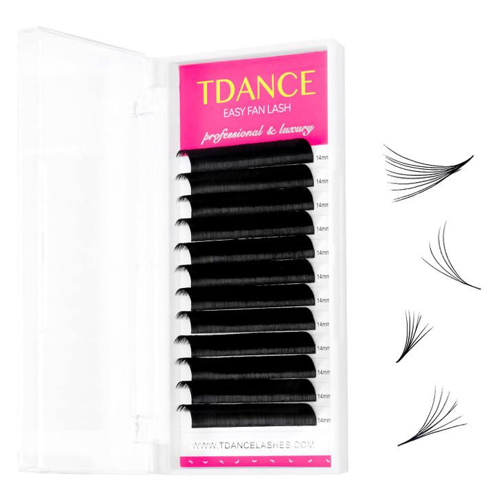 TDANCE Easy Fan Lash Extension Rapid Blooming Volume Eyelash Extensions C CC D DD J B L Curl 0.03-0.12mm Thickness Easy Fan Volume Lashes Self Fannin