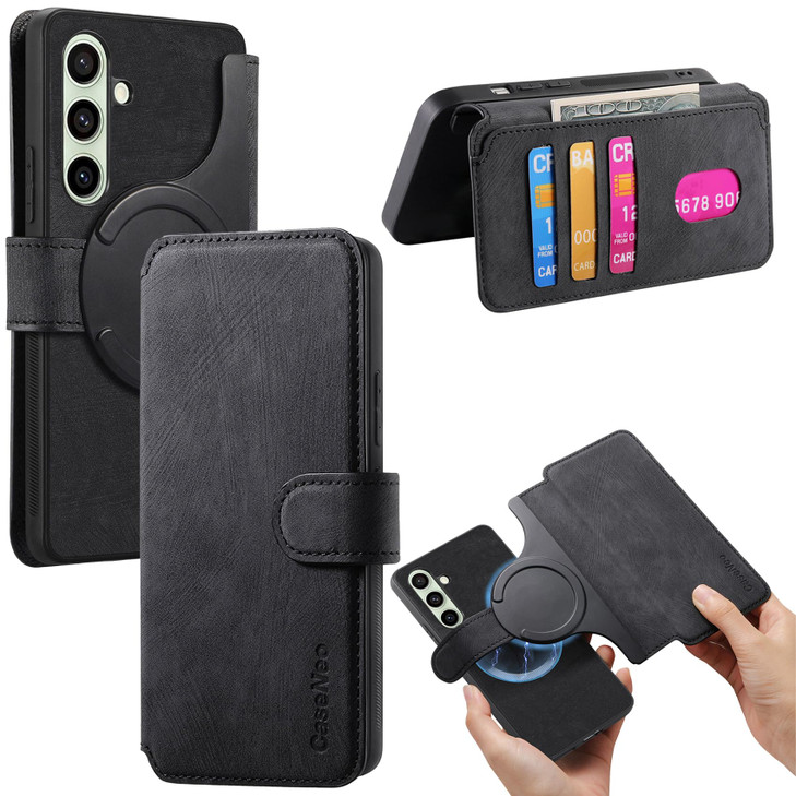 CCSmall Wallet Case for Samsung Galaxy S24 FE Detachable Magnetic Phone Cover RFID Blocking Material Retro Flip Leather