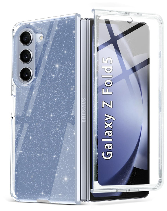 Btscase for Samsung Galaxy Z Fold 5 CaseBuilt in Front Screen ProtectorGold Glitter Marble Pattern Hard PC Slim Shockpro
