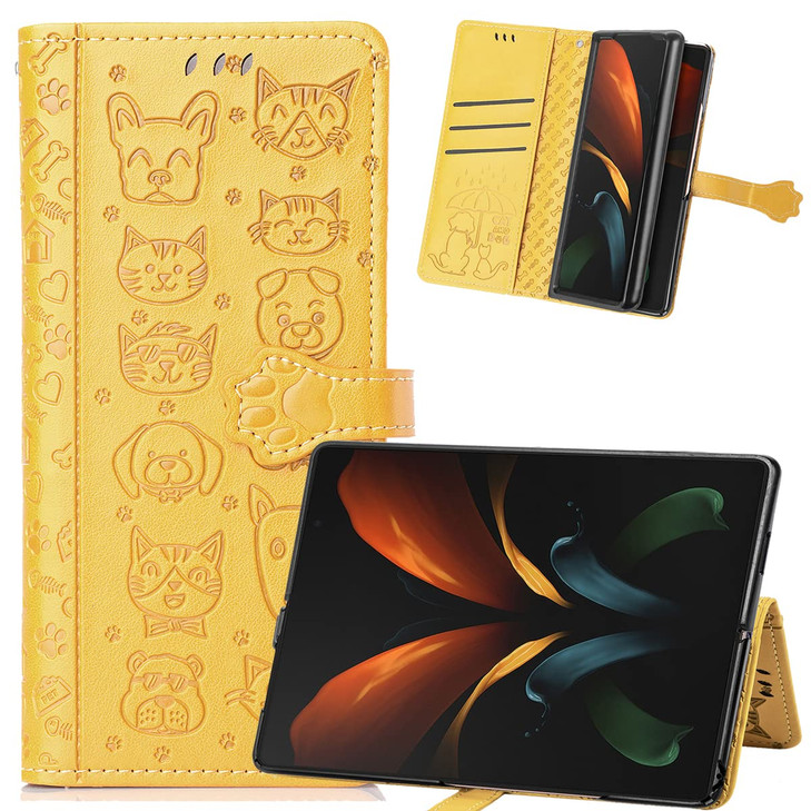 CCSmall for Samsung Galaxy Z Fold 4 Wallet Case Cat Dog Cartoon Cute Style with ID Card Holder PU Leather Flip Phone Cov