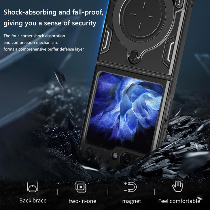 CCSmall for Samsung Galaxy Z Flip 6 Case for Men Military Grade Shockproof Case with Rotatable Big Ring Kickstand Phone