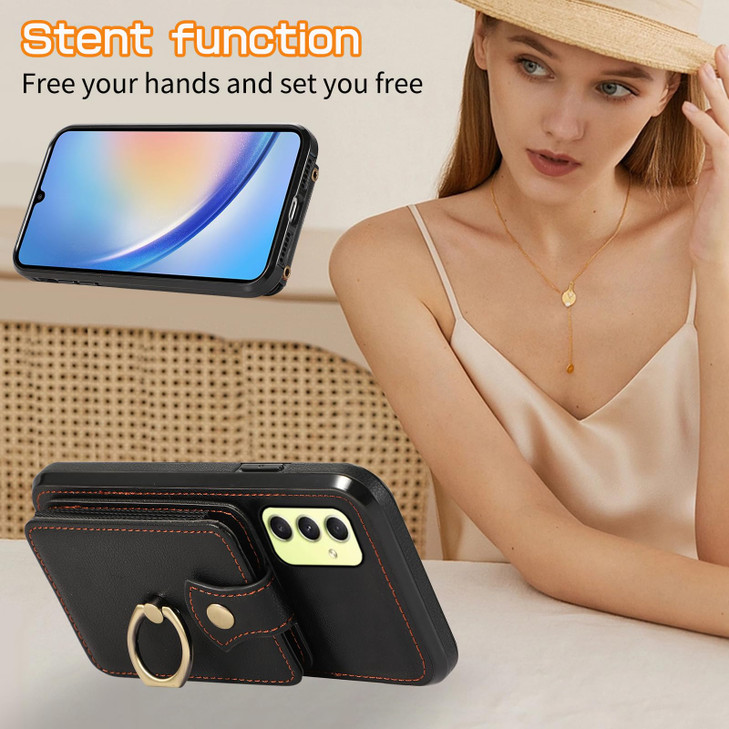 Phone Case for Samsung Galaxy S24 FE 5G Wallet Cell Cover with Screen Protector Crossbody Strap Ring Stand RFID Credit C