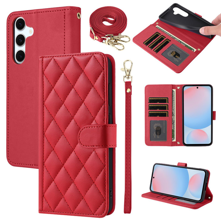 Furiet Argyle Wallet Case for Samsung Galaxy S24 FE 5G with Detachable Wrist Strap Shoulder Strap Card Slots Folio Purse
