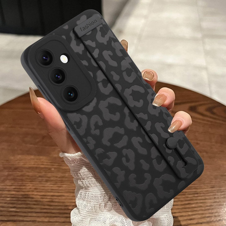 MOWIME Compatible with Samsung Galaxy S24 FE Case with Strap Wrist Cheetah Print Shockproof Soft TPU Protective Case for