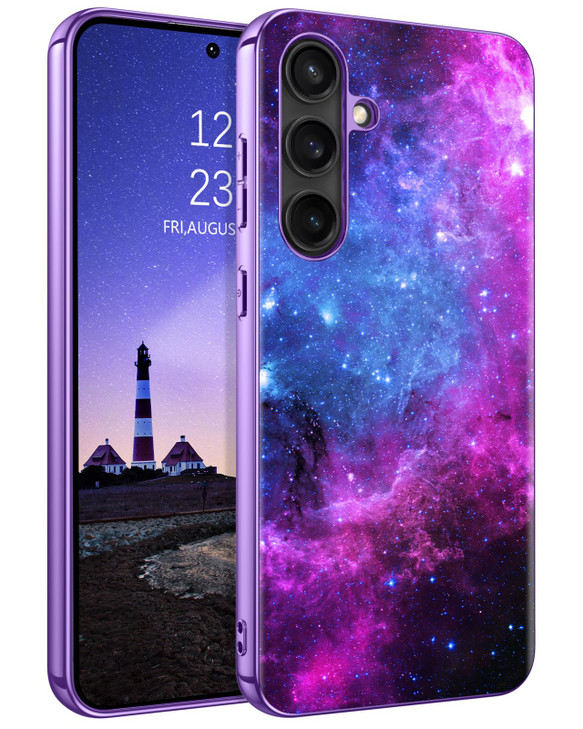 GUAGUA Compatible with Samsung Galaxy S24 FE Case Glow in The Dark Noctilucent Luminous Space Nebula Slim Fit Cover Prot