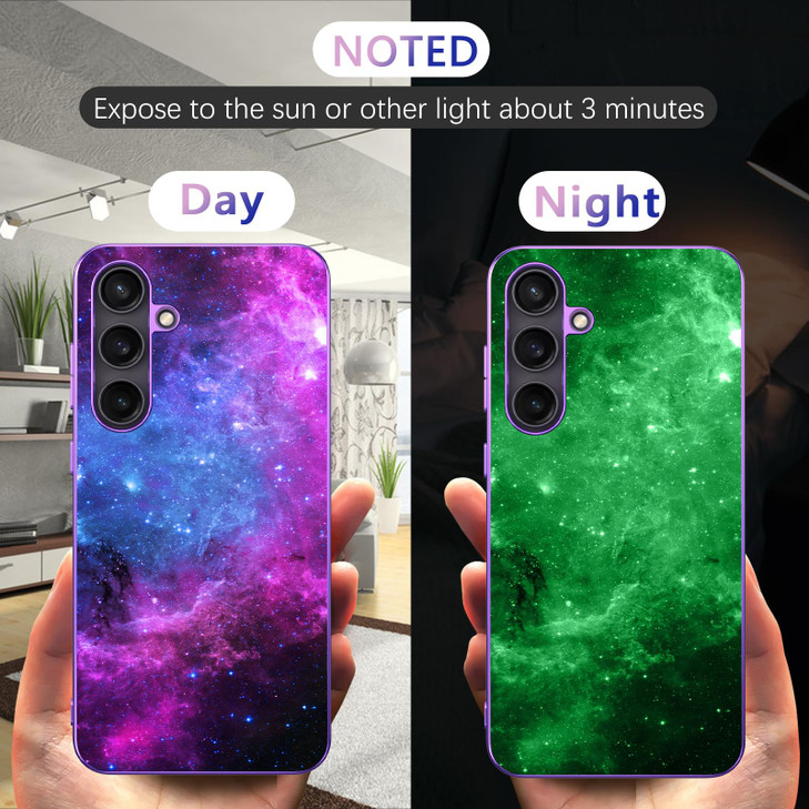 GUAGUA Compatible with Samsung Galaxy S24 FE Case Glow in The Dark Noctilucent Luminous Space Nebula Slim Fit Cover Prot